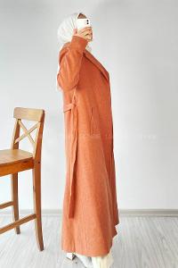 Modalamelif Belden Bağlamalı Kaşe Kaban Somon