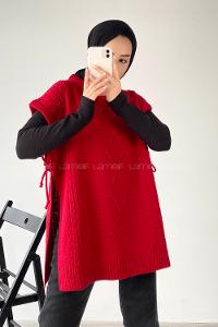 Modalamelif Kol Altı Bağcıklı Yırtmaçlı Süveter Kırmızı