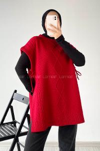 Modalamelif Kol Altı Bağcıklı Yırtmaçlı Süveter Kırmızı