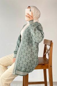 Modalamelif Önü Düğmeli  Ribanlı Hırka Çağla Yeşili