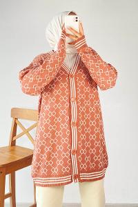 Modalamelif Önü Düğmeli  Ribanlı Hırka Gül