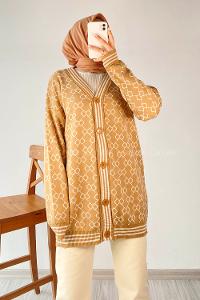 Modalamelif Önü Düğmeli  Ribanlı Hırka Sütlü Kahve