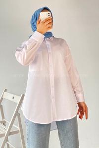 Modalamelif Tek Cep Detaylı Boyfriend Gömlek Beyaz