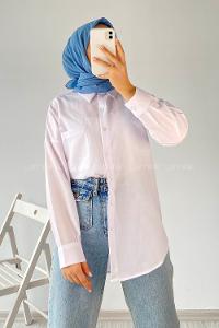 Modalamelif Tek Cep Detaylı Boyfriend Gömlek Beyaz