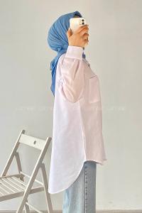 Modalamelif Tek Cep Detaylı Boyfriend Gömlek Beyaz