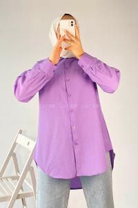 Modalamelif Tek Cep Detaylı Boyfriend Gömlek Lila