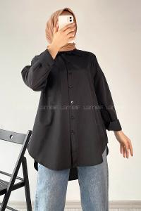 Modalamelif Tek Cep Detaylı Boyfriend Gömlek Siyah