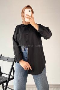 Modalamelif Tek Cep Detaylı Boyfriend Gömlek Siyah