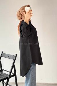 Modalamelif Tek Cep Detaylı Boyfriend Gömlek Siyah