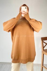 Modalamelif Zincir Kolyeli Triko Tunik Camel