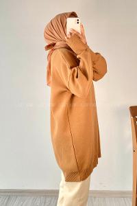 Modalamelif Zincir Kolyeli Triko Tunik Camel