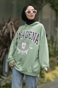 Modalamelif Pasadena Yazı Baskılı Kapüşonlu Sweat Çağla Yeşili