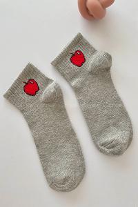 Modalamelif Elma Desenli Gri Tenis Çorap