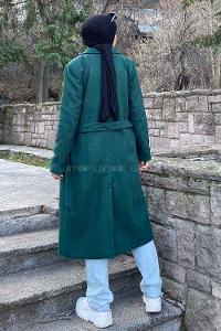 Modalamelif Kuşak Bağlamalı Fleto Cepli Kaban Zümrüt