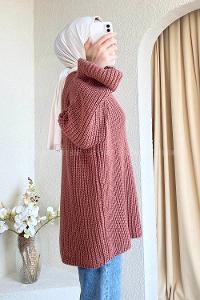 Modalamelif Düz Renk Örgülü Triko Kazak Gül