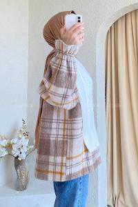 Modalamelif Oduncu Triko Garnili Kazak Beyaz-Kahve