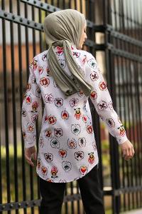 Modalamelif Desenli Asimetrik Kesim Gömlek Beyaz-Yeşil