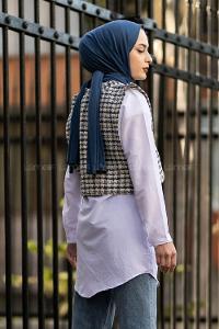 Modalamelif Ekose Desen Bağlamalı Kısa Süveter Lacivert