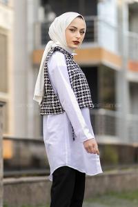 Modalamelif Ekose Desen Bağlamalı Kısa Süveter Siyah