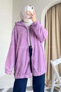 Modalamelif Fermuar Detaylı Peluş  Hırka Lila