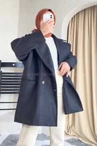 Modalamelif Oversize Kaşe Kaban Füme