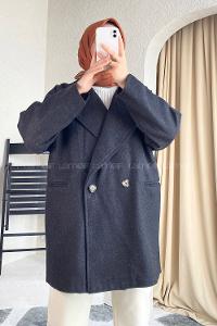 Modalamelif Oversize Kaşe Kaban Füme