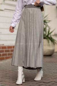 Modalamelif Piliseli Süet Etek Gri