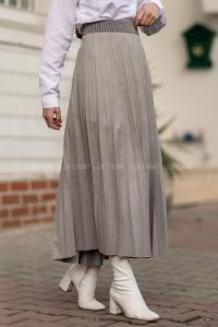 Modalamelif Piliseli Süet Etek Gri