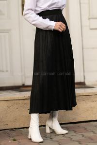 Modalamelif Piliseli Süet Etek Siyah