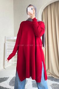 Modalamelif Yırtmaç Detaylı Tunik Kırmızı