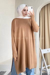 Modalamelif Yırtmaç Detaylı Tunik Sütlükahve