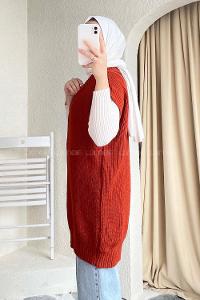 Modalamelif V Yaka Triko Süveter Kiremit