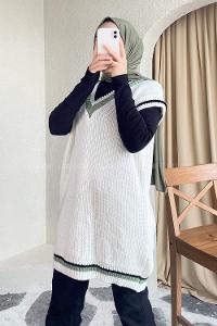 Modalamelif Yaka Renk Garnili Süveter Ekru