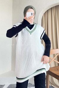 Modalamelif Yaka Renk Garnili Süveter Ekru