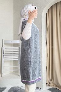 Modalamelif Yaka Renk Garnili Süveter Gri