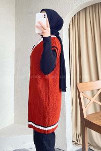 Modalamelif Yaka Renk Garnili Süveter Kiremit