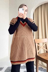 Modalamelif Yaka Renk Garnili Süveter Sütlükahve