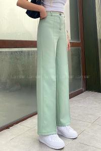 Modalamelif Çımalı Bol Paça Pantolon Çağla Yeşili