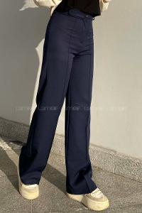 Lamelif Çımalı Bol Paça Pantolon Lacivert