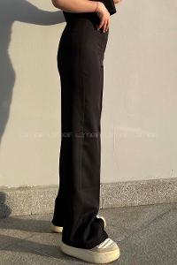 Lamelif Çımalı Bol Paça Pantolon Siyah