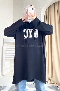 Modalamelif Kapüşonlu Nyc Baskılı Tunik Siyah