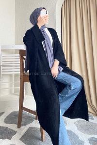 Modalamelif Selanik Çift Cepli Salaş Hırka Siyah