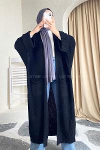 Modalamelif Selanik Çift Cepli Salaş Hırka Siyah