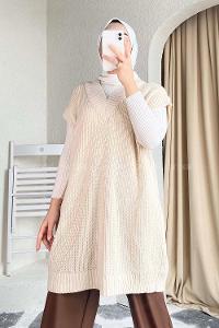 Modalamelif V Yaka Triko Süveter Bej