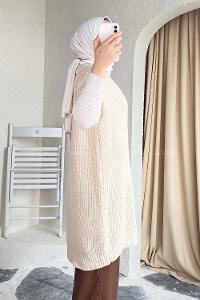 Modalamelif V Yaka Triko Süveter Bej