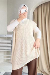 Modalamelif V Yaka Triko Süveter Bej