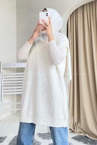 Modalamelif V Yaka Triko Süveter Ekru