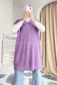 Modalamelif V Yaka Triko Süveter Lila