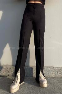 Modalamelif Yırtmaç Detaylı Havuç Paça Pantolon  Siyah