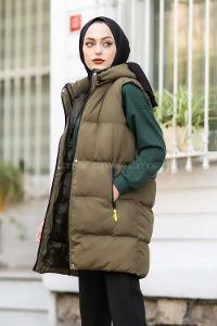 Modalamelif Arkası Lastikli Şişme Yelek Haki